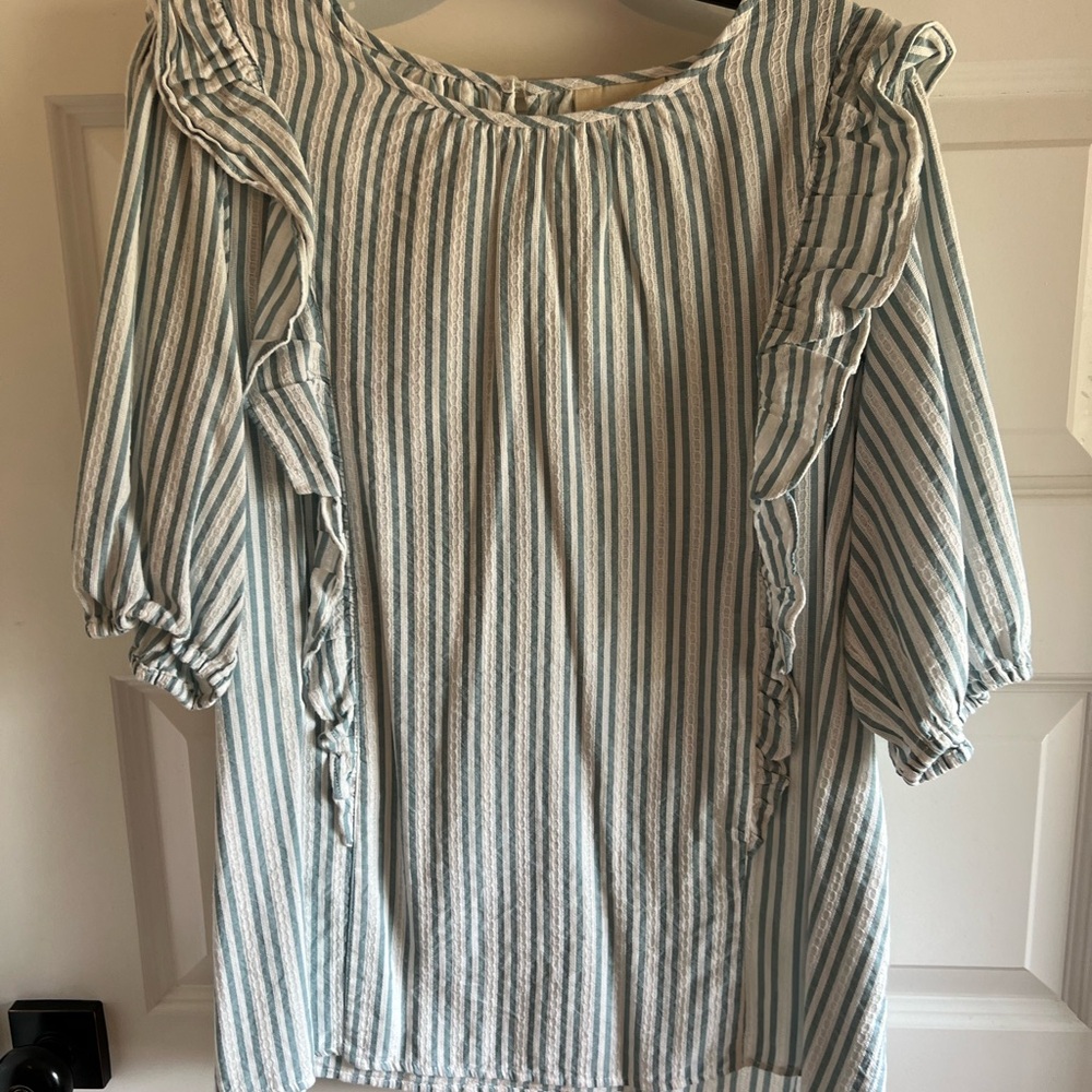 Universal Thread Blue and White Striped Lace-Trim Blouse